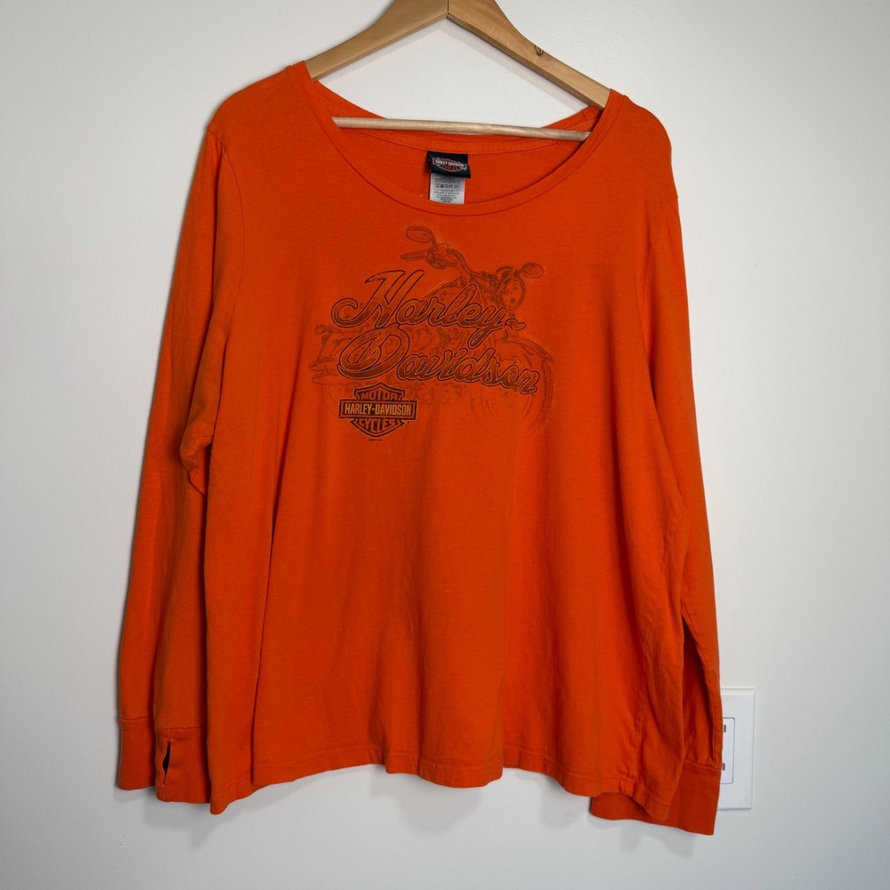 Harley-Davidson Bourbon Street Graphic Tee Orange Women 2X Long Sleeve Biker